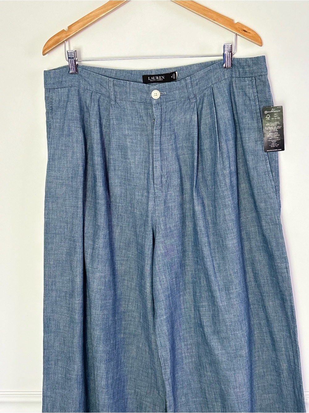 Lauren Ralph Lauren Pleated Chambray Wide Leg Pants Size 16 NEW Classic L64 - Picture 3 of 15
